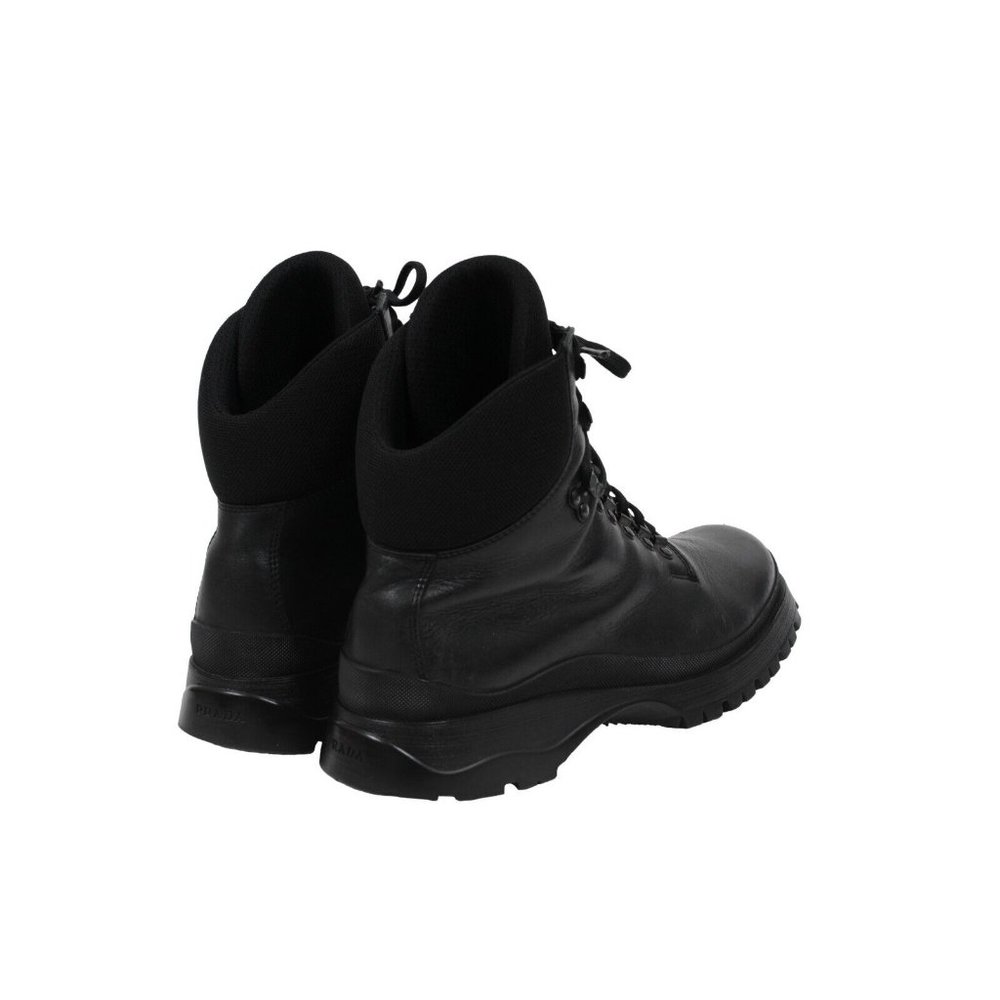 Prada Mens Combat Boots Size US 9.5 UK 8.5 Black Leather Lace Up Hook Eye Hiking - Picture 7 of 11